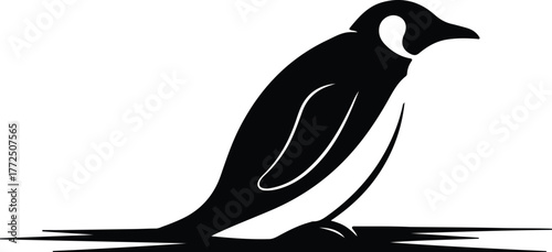 Silhouette single emperor penguin stands isolated vector illustration