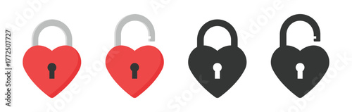 Love padlock icon set vector element design illustration isolated in red and black colors