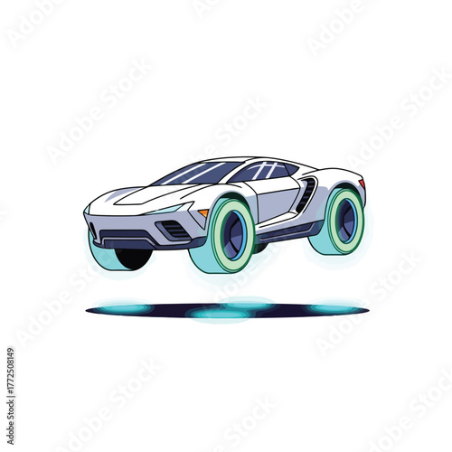 Futuristic sports car hovering isolated on white background