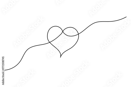 Heart continuous one line drawing minimalist love symbol isolated outline vector illustration