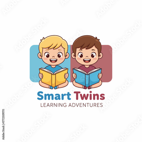 The “Smart Twins Learning Adventures” logo features two cheerful twin boys reading books, symbolizing curiosity, education, and the joy of learning in a fun and friendly environment.