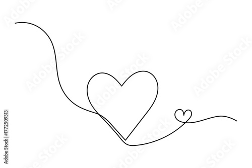 Heart continuous one line drawing minimalist love symbol isolated outline vector illustration
