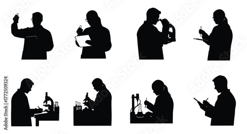 Silhouette of scientist working in laboratory, conducting research, experiment