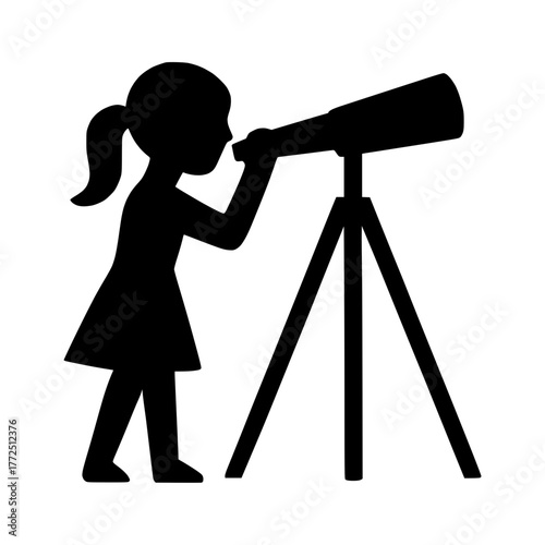 A young woman with a telescope, symbolizing curiosity and ambition