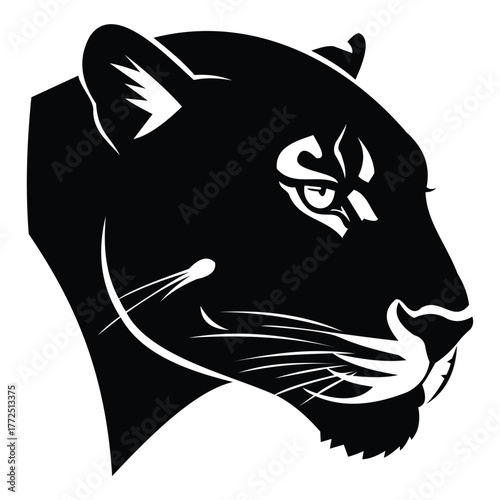 Black panther head silhouette, fierce expression, wild animal portrait