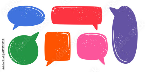 Speech Bubble, Frame set. Hand drawn talk ballon collection isolated on white background. Colorful text Box. Dialog chat, graphic design elements. Dialogue elements. Colored flat vector illustration