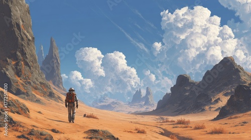 Sci-Fi and Fantasy illustration A rugged space explorer on an alien planet sci-fi realism Man lifestyle