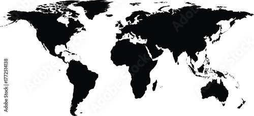 Flat world map isolated on white background, vector illustration