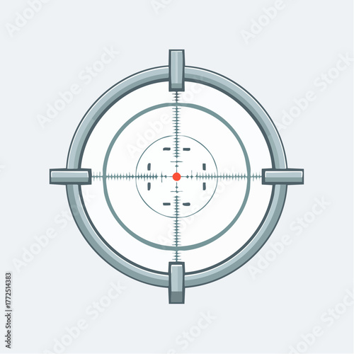 Digital illustration of a modern aiming reticle with precise crosshairs and a central red dot, symbolizing accuracy and focus for targeting in games and tactical displays