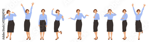Set of happy businesswoman celebrating victory or success. The concept of joy.