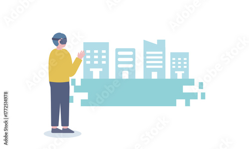 ARゴーグルを装着した人物と都市模型の拡張現実