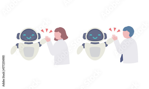 AIロボットとハイタッチする人物