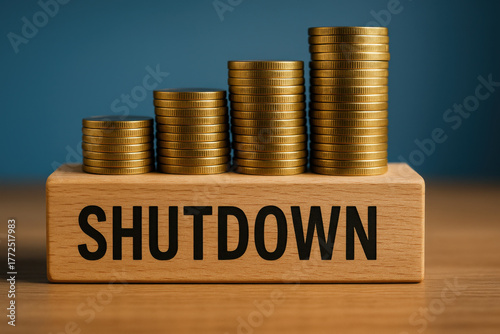 Wallpaper Mural Financial crisis and economic shutdown metaphor with golden money coin stacks on wooden block. tense concept of business risk, investment failure, and recession Torontodigital.ca