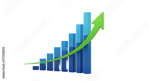 Blue bar graph with a green arrow indicating upward trend growth Free Download Blue bar graph with a green arrow indicating upward trend growth - GFXLoad