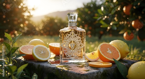 Luxury Perfume Bottle with Citrus Fruits | Ultra-Realistic Nature-Inspired Product Photography