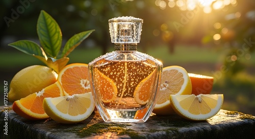Luxury Perfume Bottle with Citrus Fruits | Ultra-Realistic Nature-Inspired Product Photography