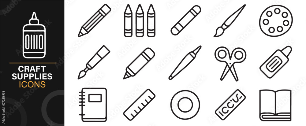 Obraz premium School art and craft supplies vector icons with outline simple design