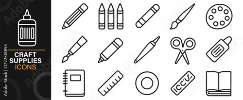 School art and craft supplies vector icons with outline simple design