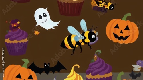 honey bee animation flying around halloween cupcakes