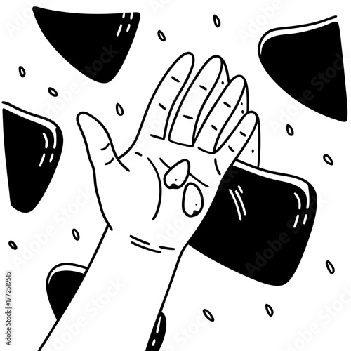 Hand Holding Climbing Chalk Rocks with Abstract Shapes Keywords: hand, holding, climbing chalk, chalk rocks, chalk dust, grip, rock climbing, bouldering, sport, activity, hand detail, fingers