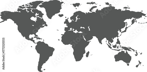 High resolution grey map of the world split into individual countries. High detail world map