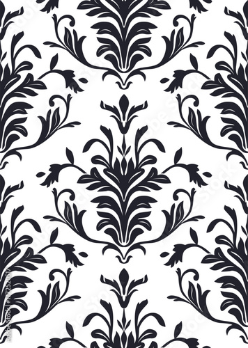 Elegant Black and White Seamless Ornate Damask Pattern