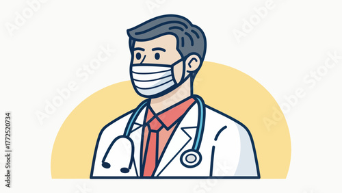A doctor with a mask and stethoscope facing right