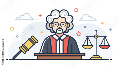 A Judge with a Wig Wearing Glasses in an Illustration