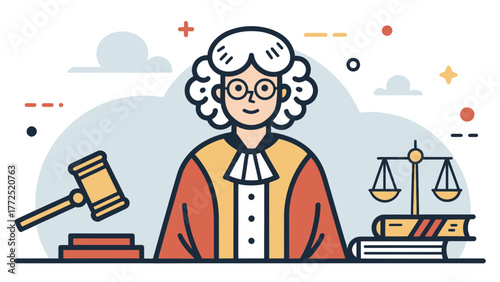 A Judge in Robes Smiling at the Courtroom