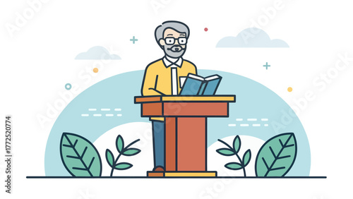 A lecturer giving a presentation from a podium