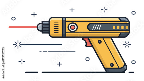 A Yellow Laser Pointer Icon with Red Beam in Vector Design