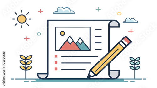 Illustration of a drawing paper sheet with pencil