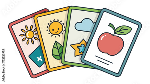 Illustration of Flashcards Stack with Apple Sun and Other Icons