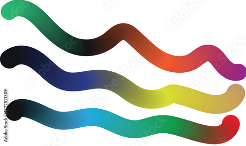 Three wavy colourful gradient ribbons flowing diagonally across a white background