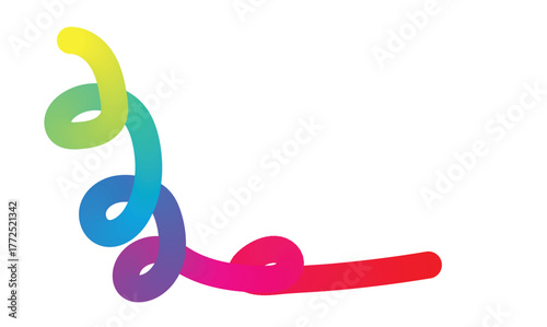 Vibrant rainbow coloured abstract swirling ribbon or paint stroke on a white background