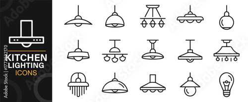 Interior lighting fixture vector pack with ceiling, pendant, and bulb outlines