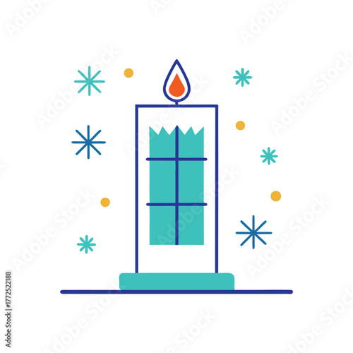 Cozy candlelight illuminated with delicate snowflakes on a vector christmas