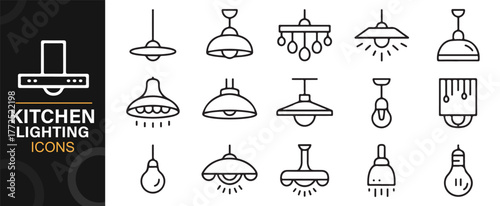 Minimalist lamp icons featuring modern kitchen pendant and bulb designs