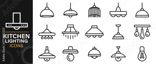 Ceiling lamp icons set for modern kitchen illumination and home decor design