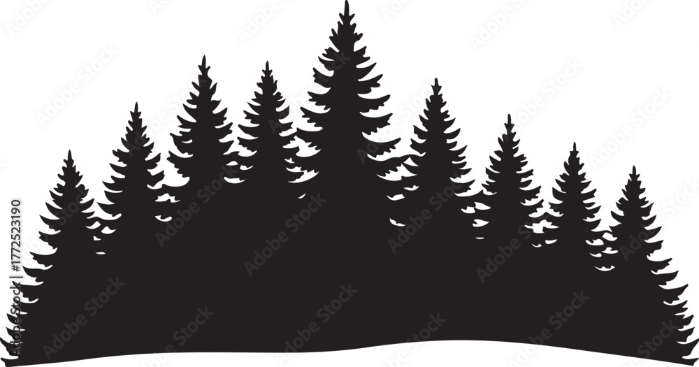 Obraz premium Silhouette of pine trees forest landscape in vector design for graphic.