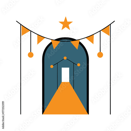 Cozy hallway entrance decorated with star garlands and festive lights creates welcoming ambiance vector christmas
