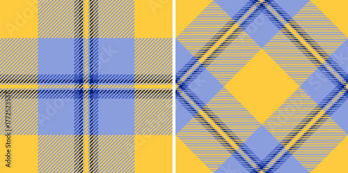 Pattern plaid check of tartan seamless textile with a vector fabric texture background. Set in stylish colors for custom geometry in multicolored fashion.