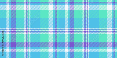 Diagonal pattern textile fabric, folklore seamless texture plaid. Twill vector background tartan check in cyan and teal colors.