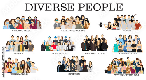 diverse set of different people ,vector illustration diversity 