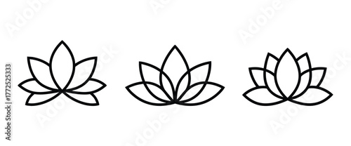 Minimalist Three Lotus Flower Outline Icons for Spiritual Design
