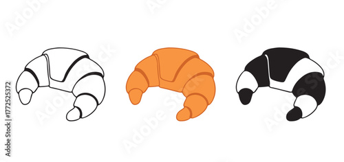 Delicious breakfast croissant illustrations in outline, vibrant color, and monochrome styles