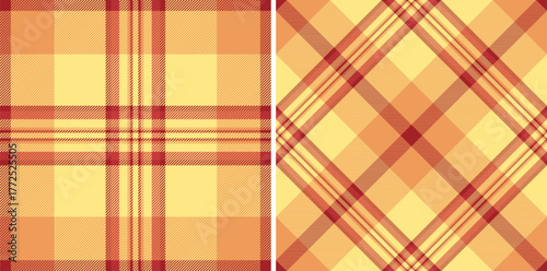 Plaid vector tartan of texture seamless textile with a fabric pattern check background. Set in warm colors for stylish wrapping options and gifts.