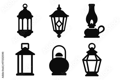 Set of vintage lantern silhouettes in classic and rustic styles