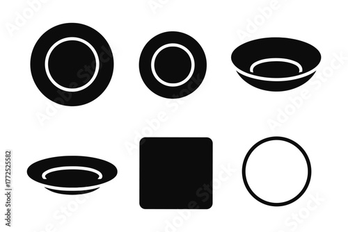 Minimalistic dishware silhouettes in black and white design set