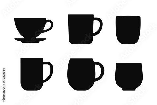 Silhouette coffee and tea mugs set for modern kitchen design